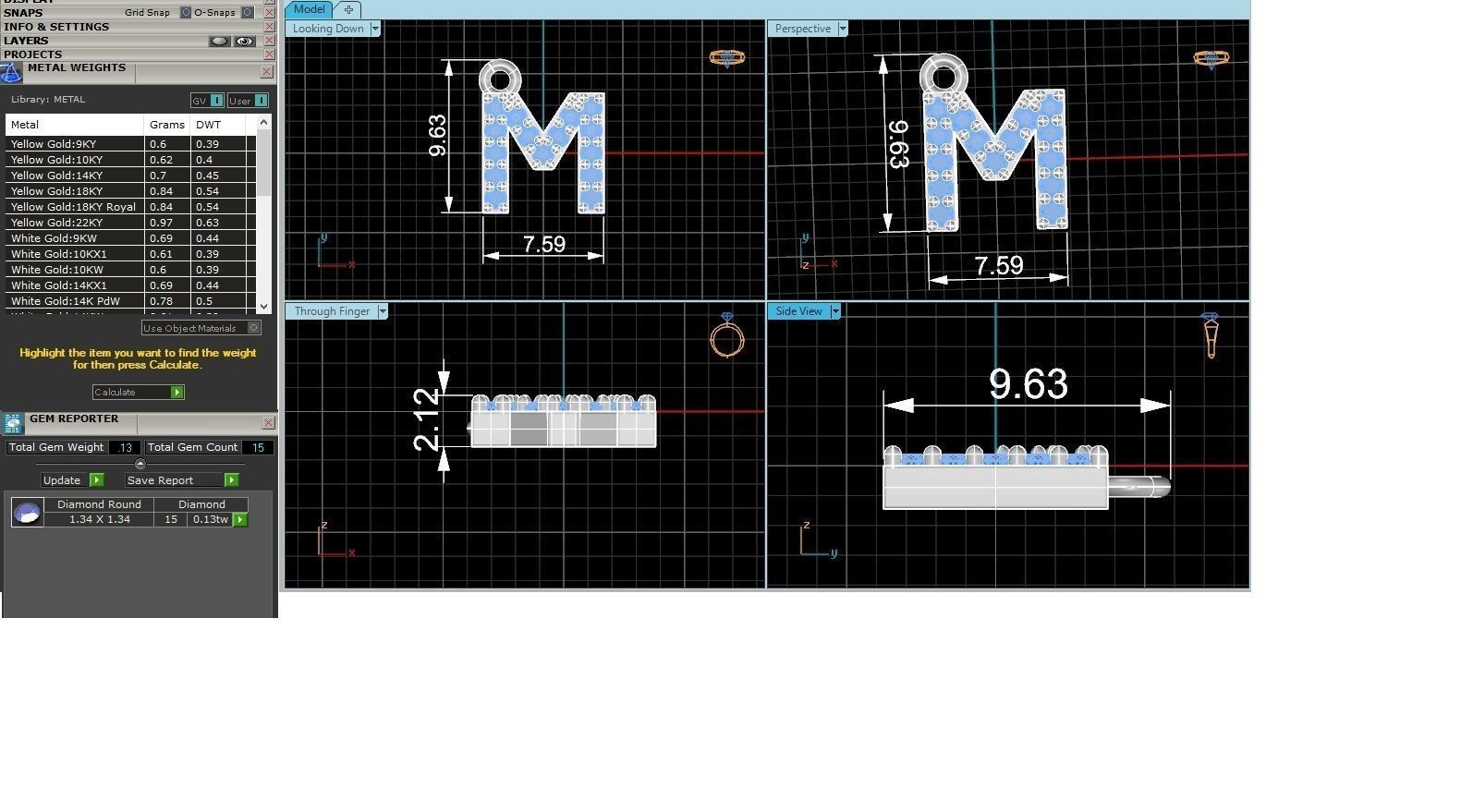 Alphabet Letter M Pendant Charm 3dm stl render details 3D print model_3