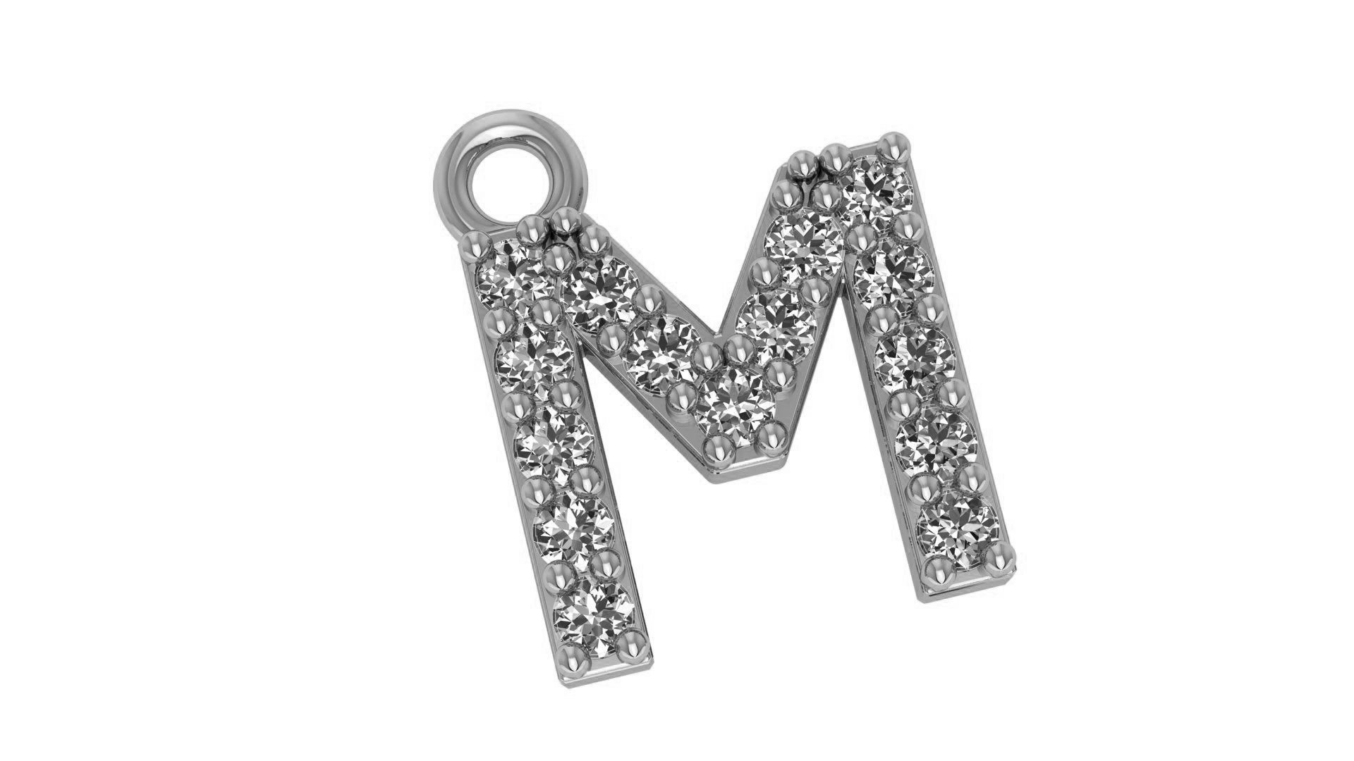 Alphabet Letter M Pendant Charm 3dm stl render details 3D print model_1