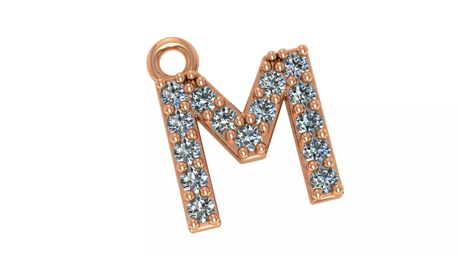 Alphabet Letter M Pendant Charm 3dm stl render details 3D print model_0