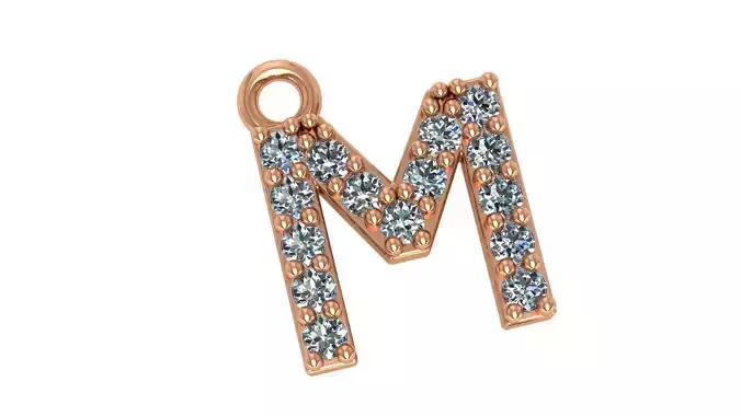 Alphabet Letter M Pendant Charm 3dm stl render details 3D print model Alphabet Letter M Pendant Charm 3dm stl render details 3D print model