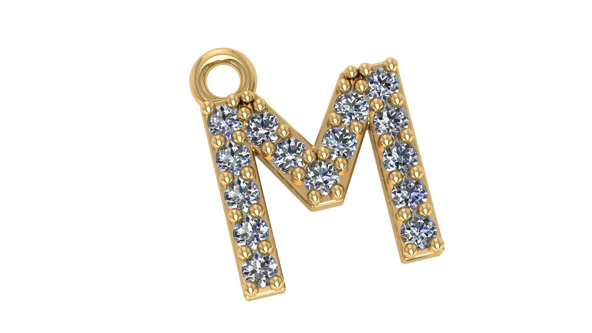 Alphabet Letter M Pendant Charm 3dm stl render details 3D print model_2
