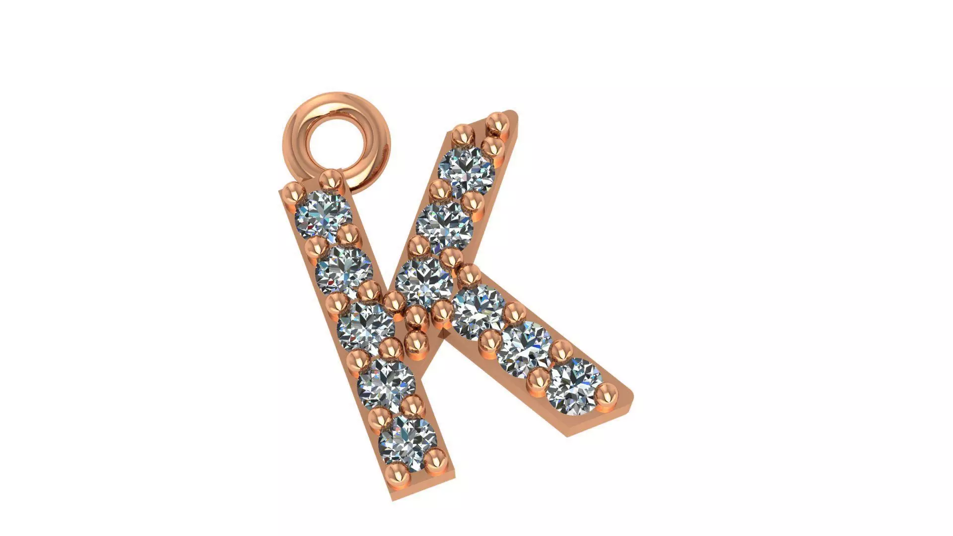 Alphabet Letter K Pendant Charm 3dm stl render details 3D print model_0