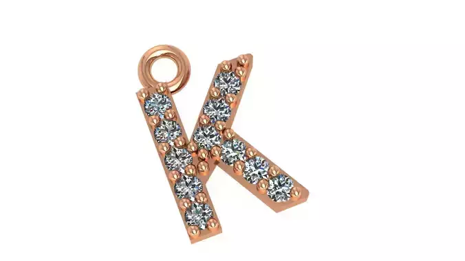 Alphabet Letter K Pendant Charm 3dm stl render details 3D print model Alphabet Letter K Pendant Charm 3dm stl render details 3D print model