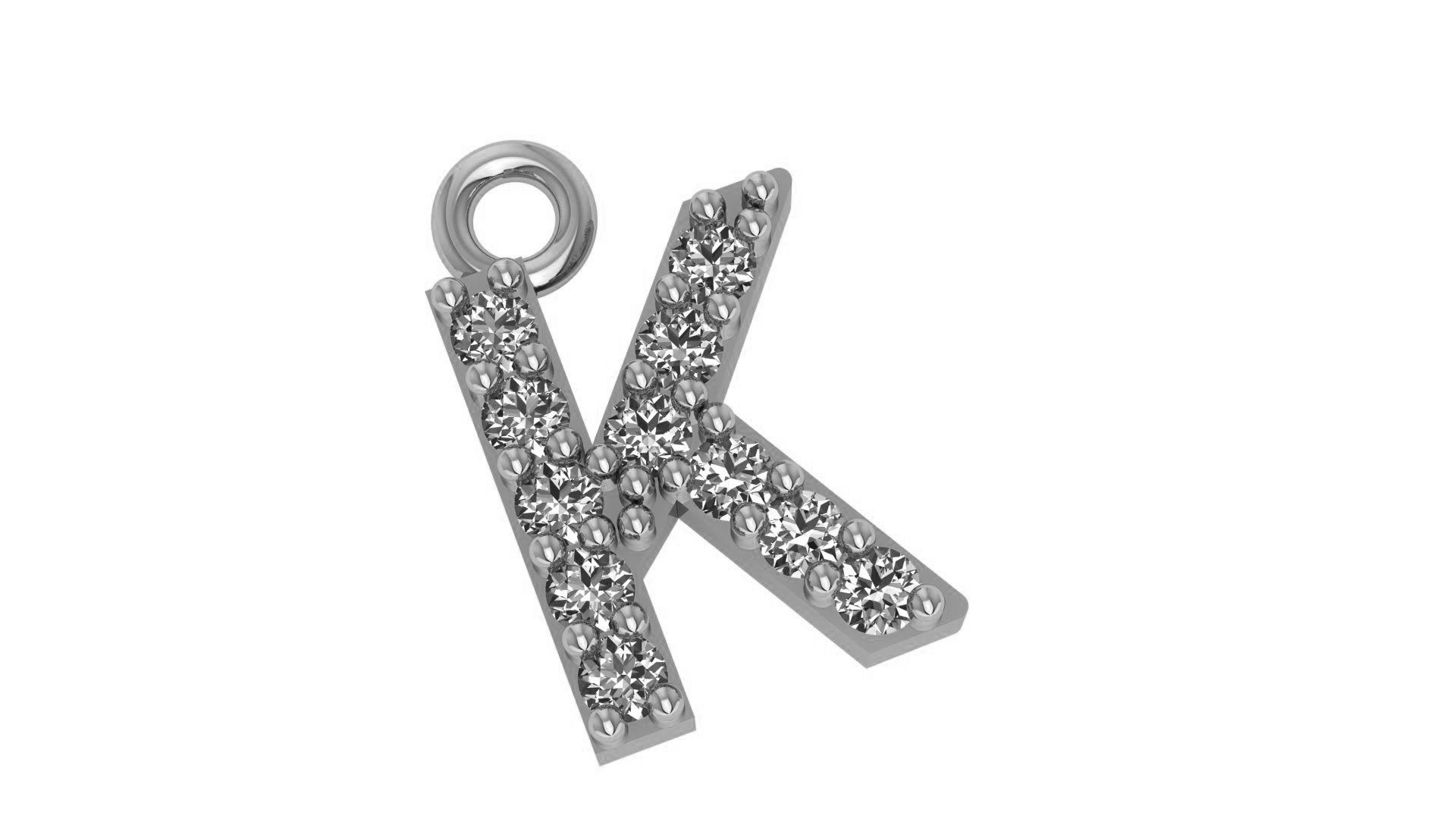 Alphabet Letter K Pendant Charm 3dm stl render details 3D print model_1