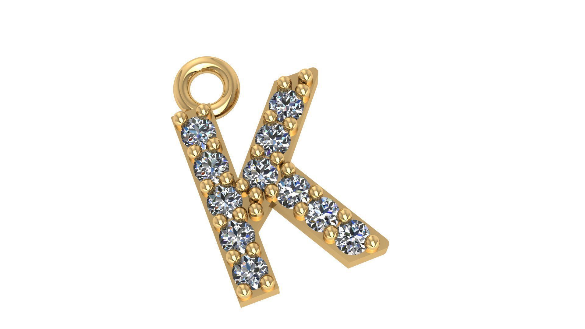 Alphabet Letter K Pendant Charm 3dm stl render details 3D print model_2