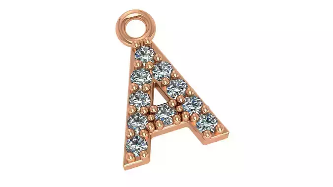 Alphabet Letter A Pendant Charm 3dm stl render details 3D print model