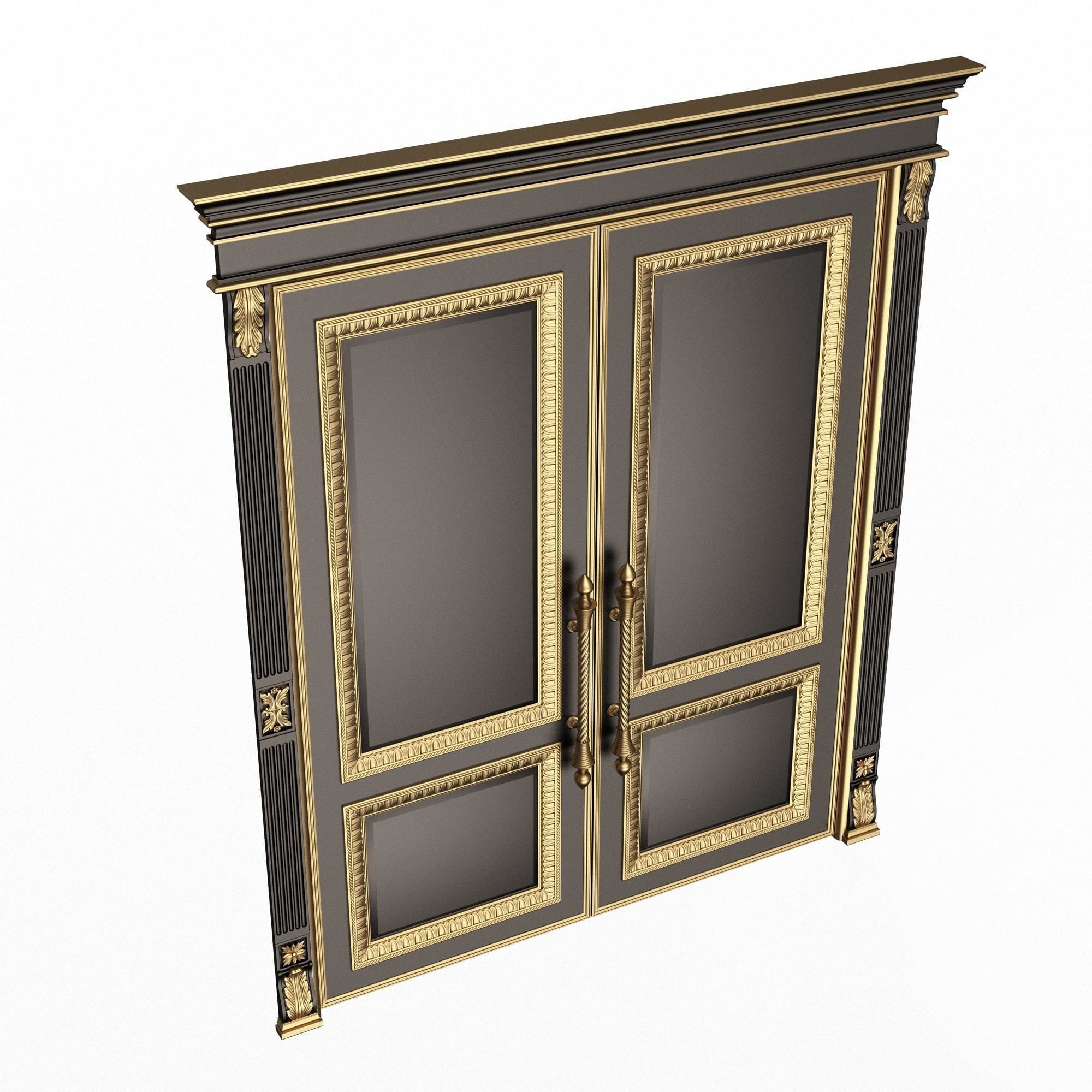 Carved Door Classic 01601 Black Low-poly 3D model_1