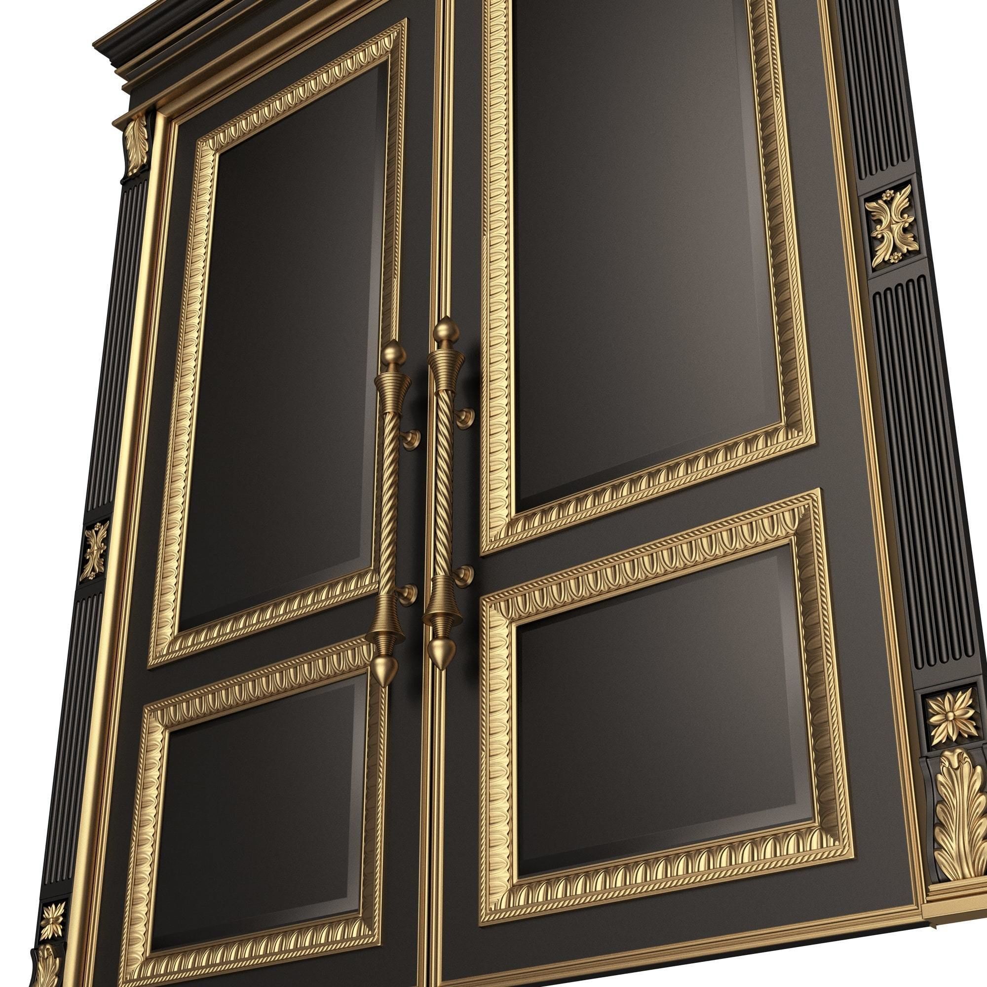 Carved Door Classic 01601 Black Low-poly 3D model_4
