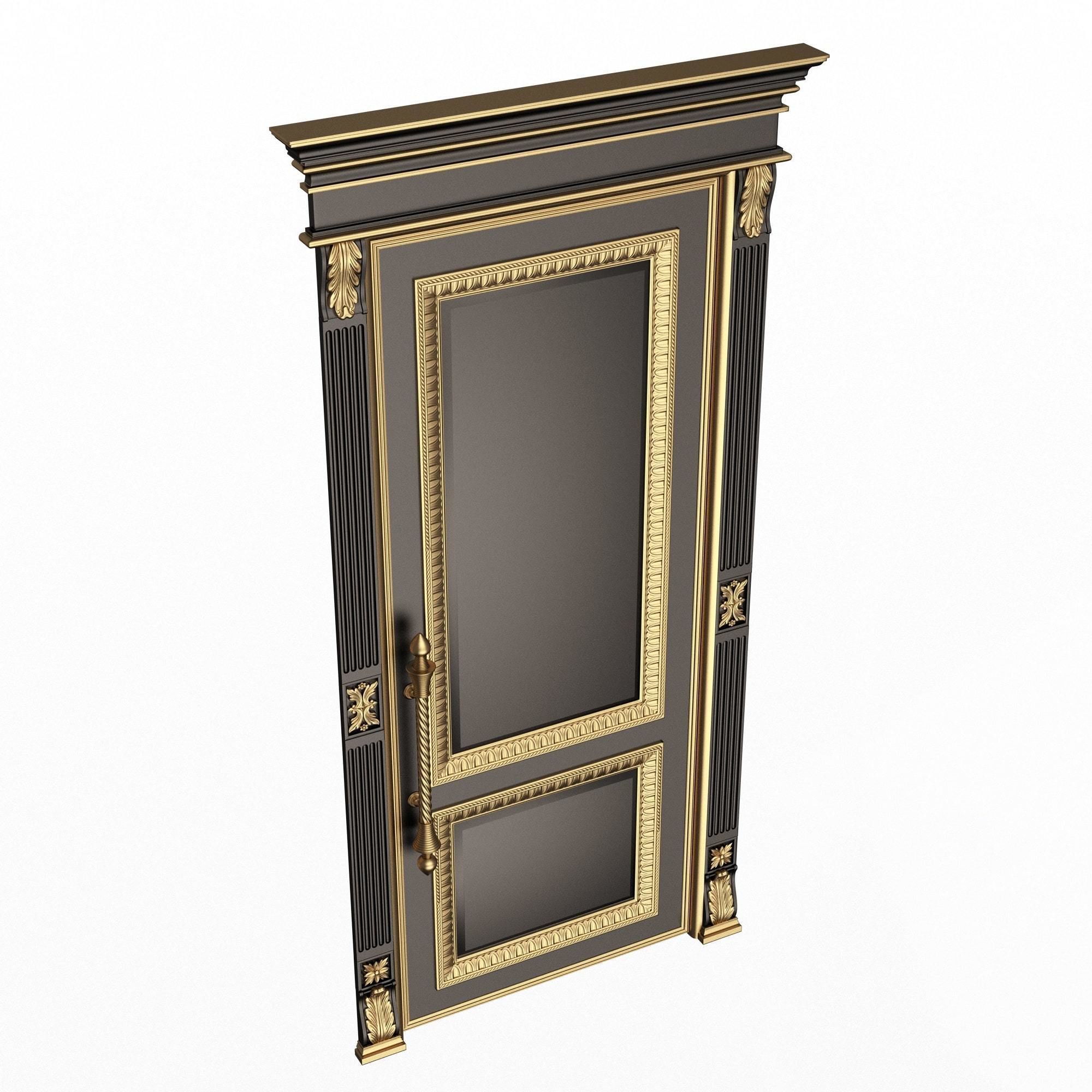 Carved Door Classic 01602 Black Low-poly 3D model_1