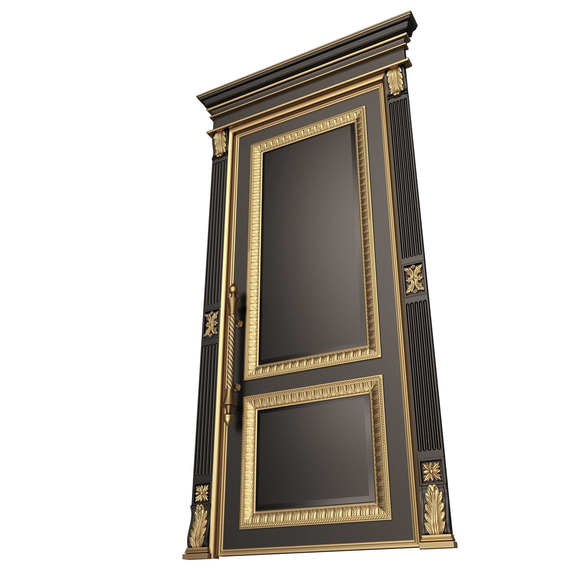 Carved Door Classic 01602 Black Low-poly 3D model_4
