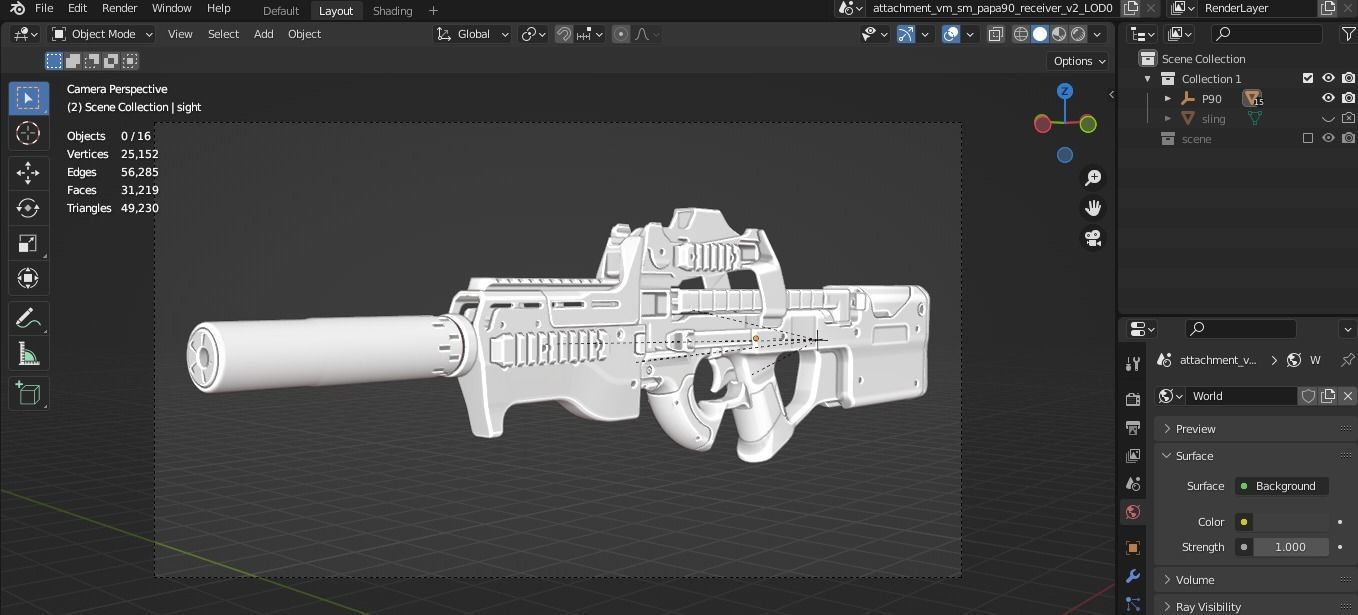 P90 Submachine Gun 3d model Low-poly 3D model_12