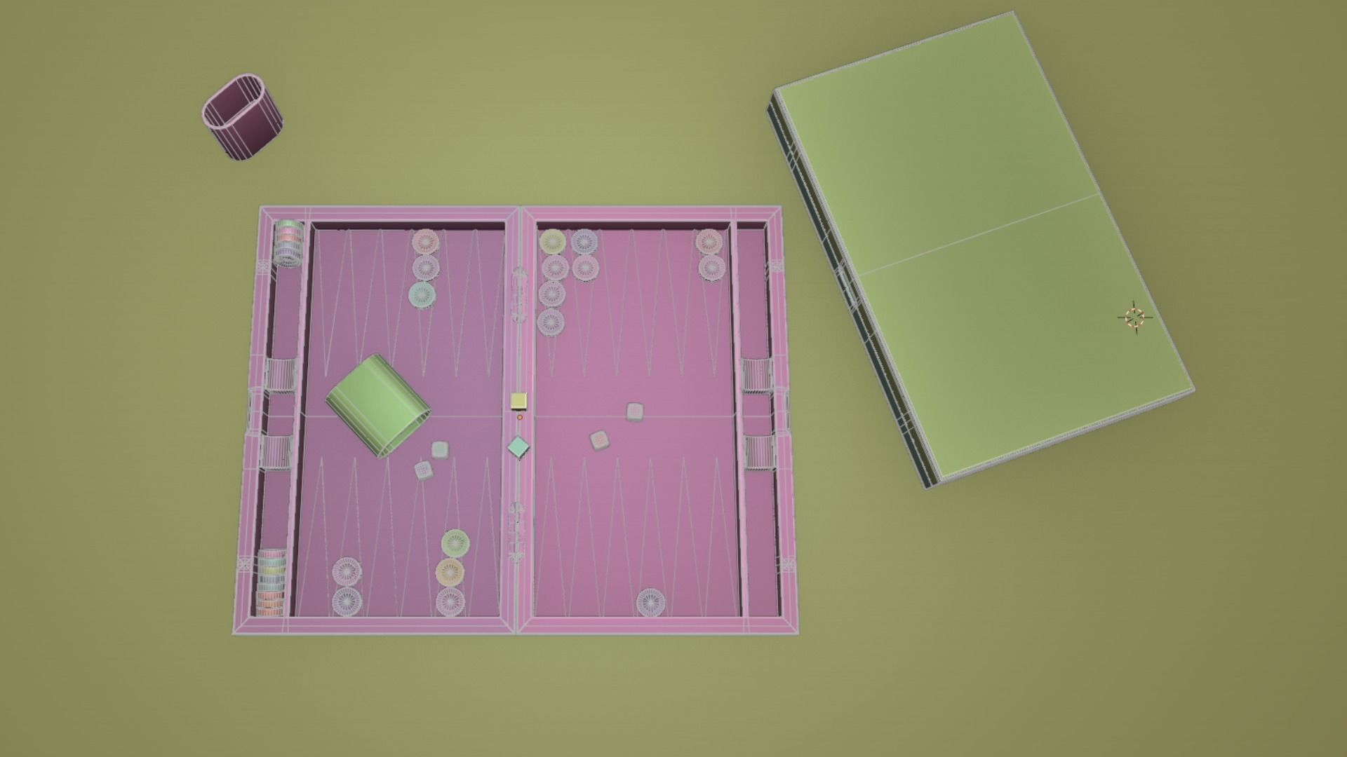 Wooden Folding Backgammon Board Game Set 3D model_14