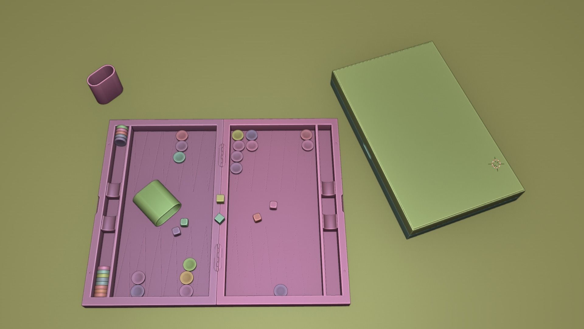 Wooden Folding Backgammon Board Game Set 3D model_15