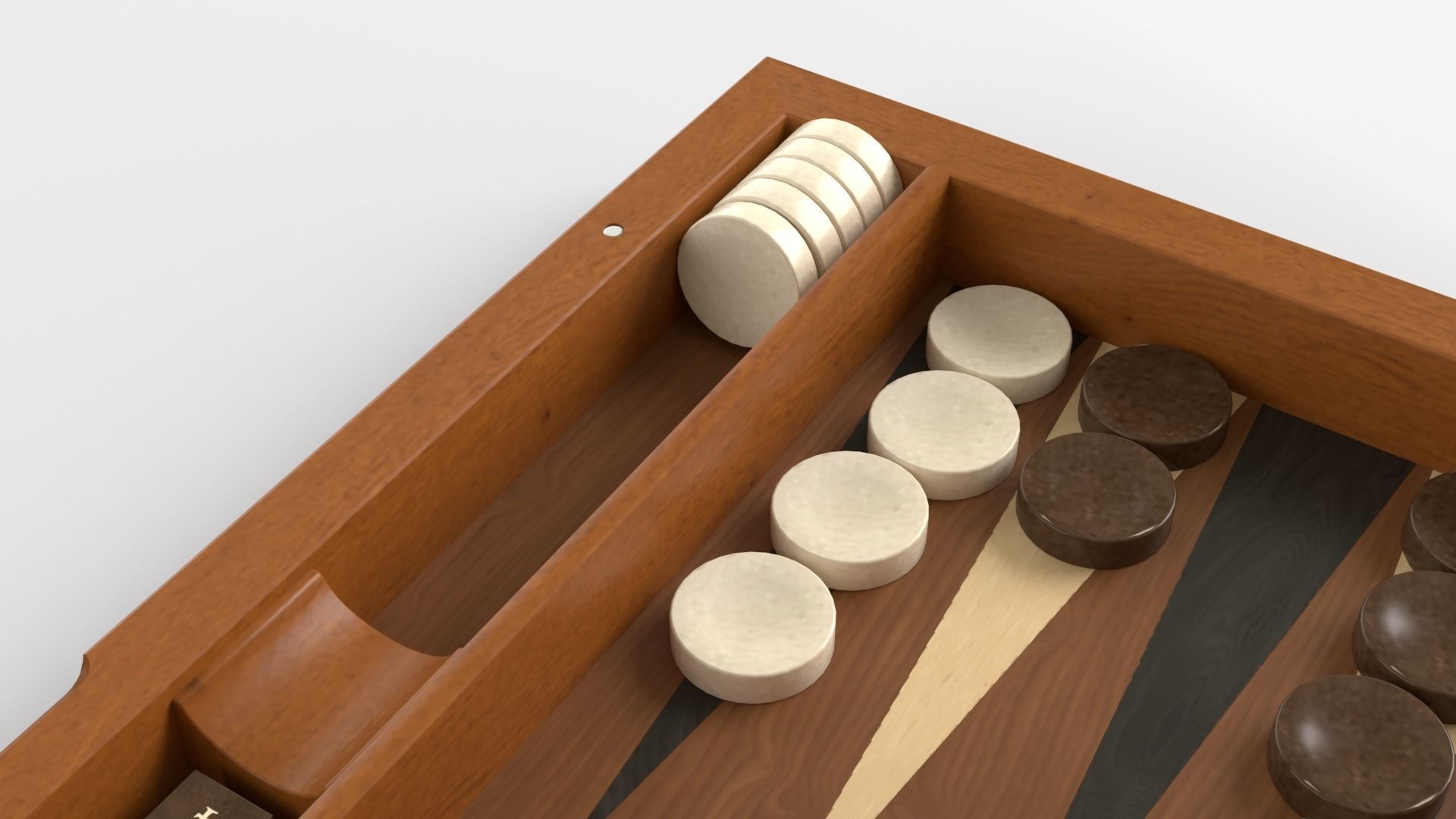 Wooden Folding Backgammon Board Game Set 3D model_4