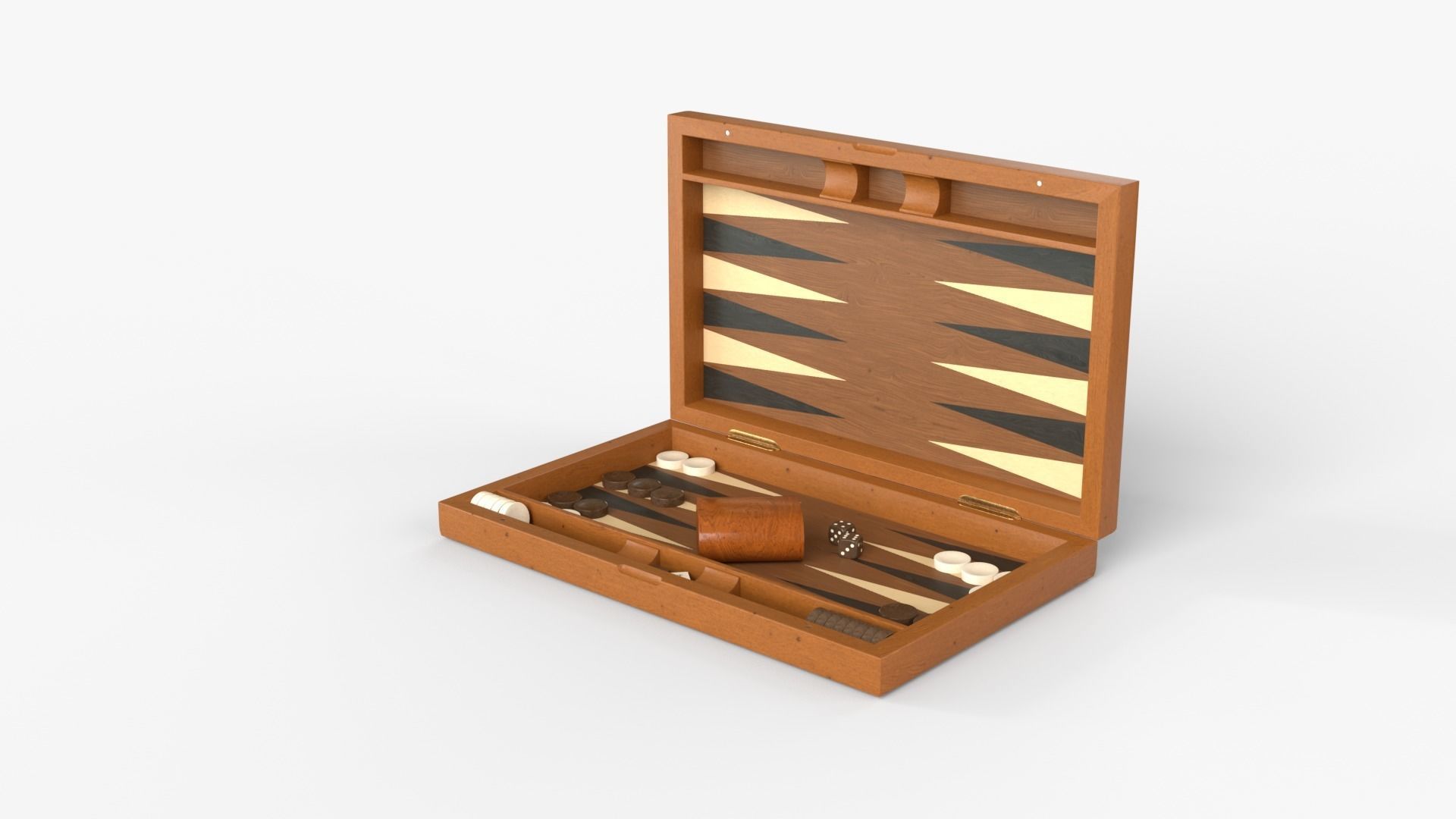 Wooden Folding Backgammon Board Game Set 3D model_12