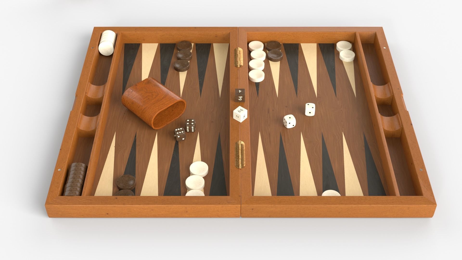 Wooden Folding Backgammon Board Game Set 3D model_2
