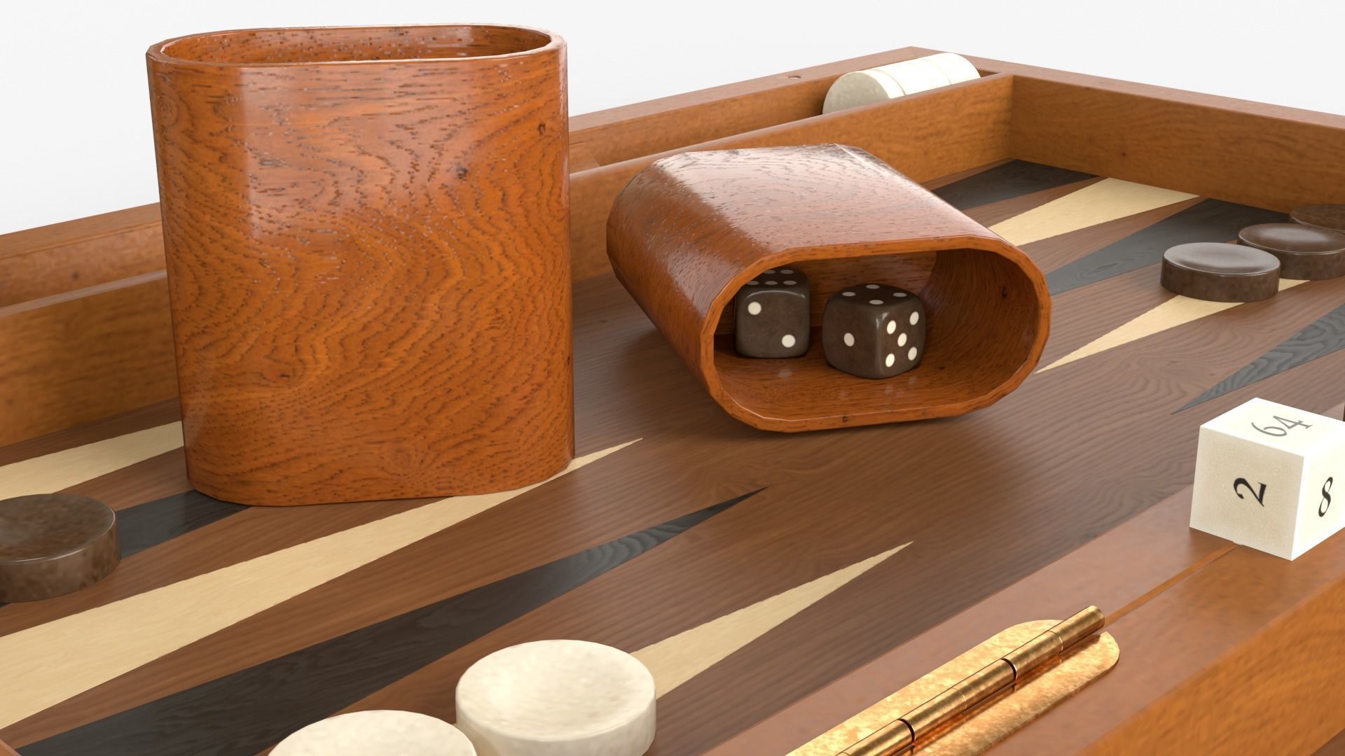 Wooden Folding Backgammon Board Game Set 3D model_3