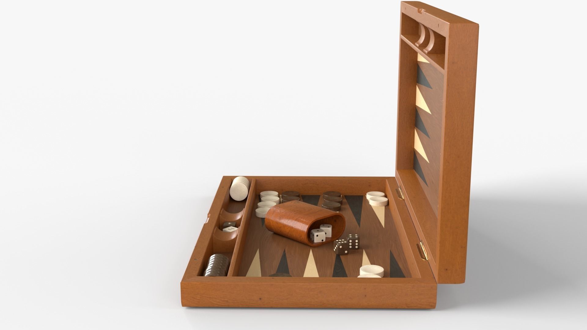 Wooden Folding Backgammon Board Game Set 3D model_11