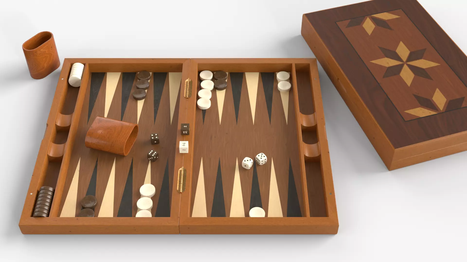 Wooden Folding Backgammon Board Game Set 3D model_0