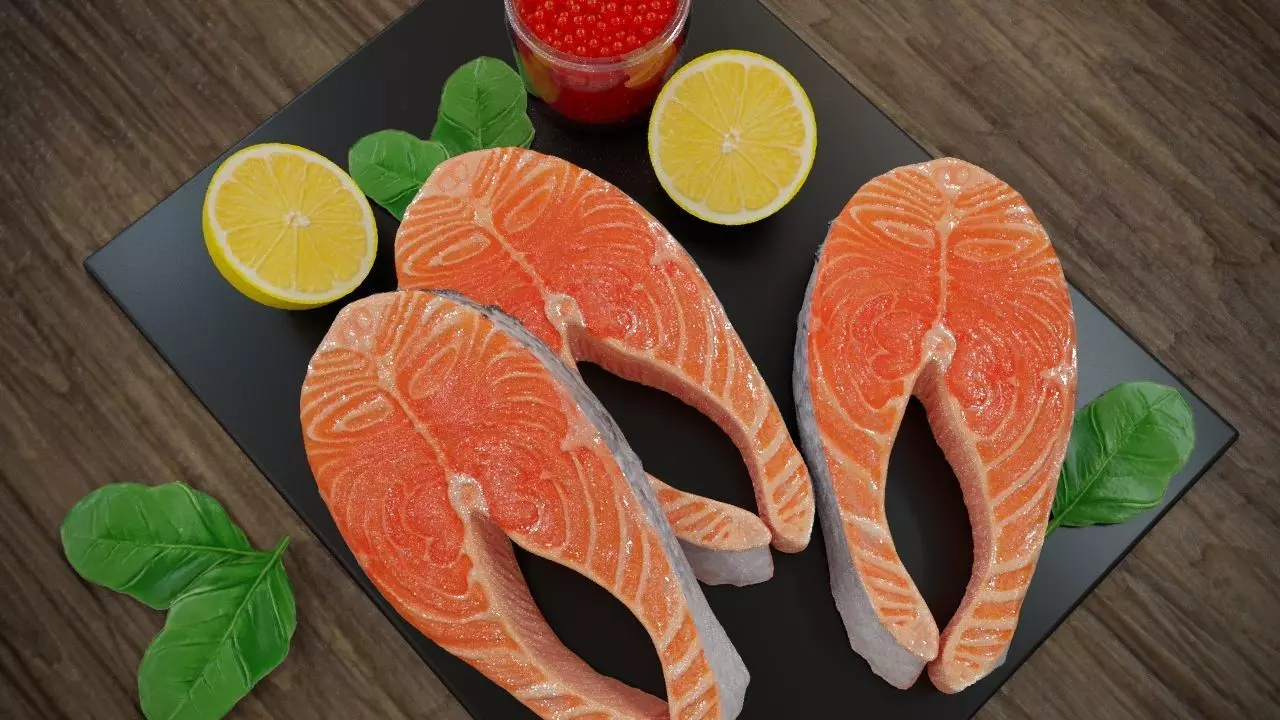 Salmon with caviar and lemon 3D model