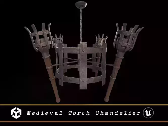 Medieval Torch Chandelier Low-poly 3D model