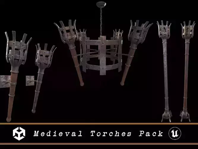 Medieval Torches Pack 3D Model Collection