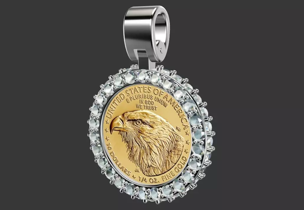 quarter american full sovereign gold coin frame pendant 3D print model