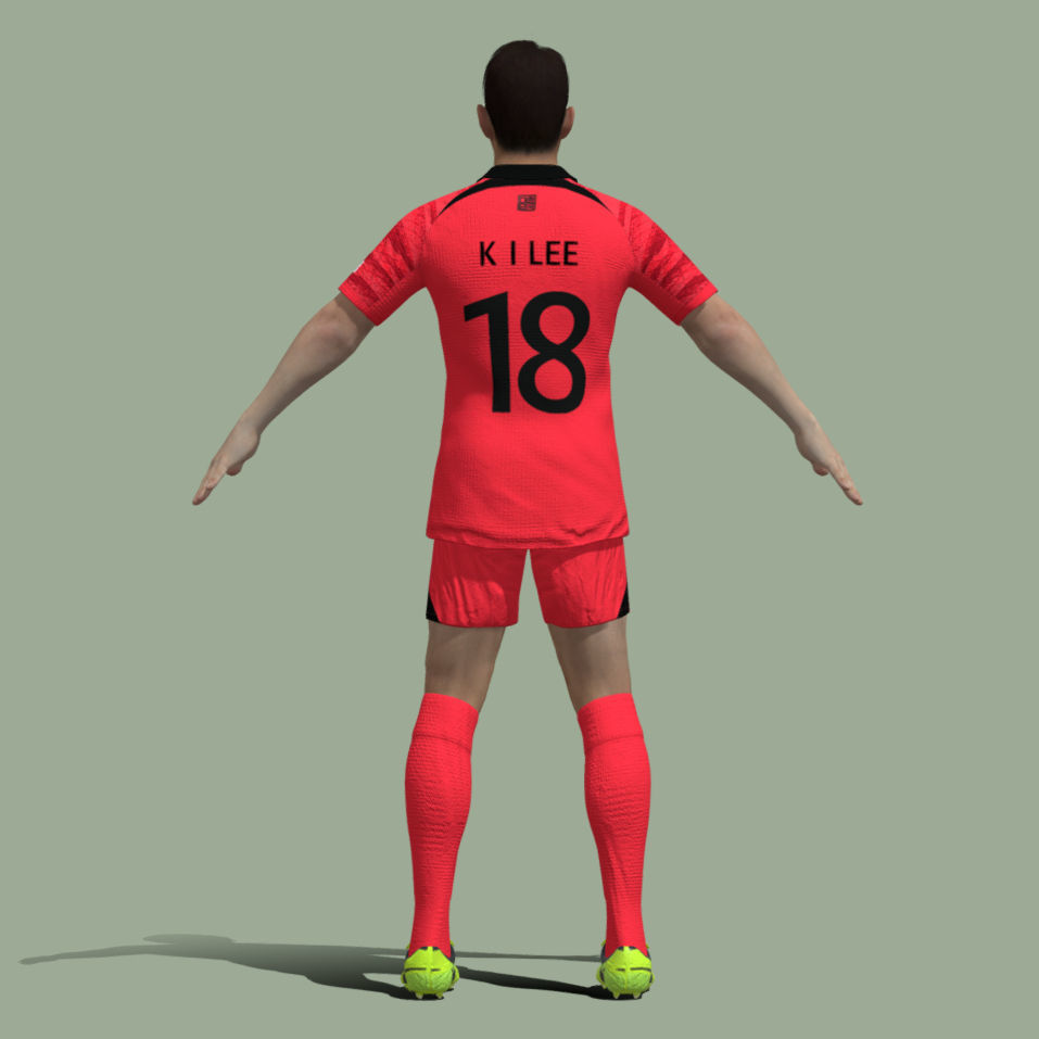 T-Pose rigged Lee Kang-In South Korean national jersey 3D model_5