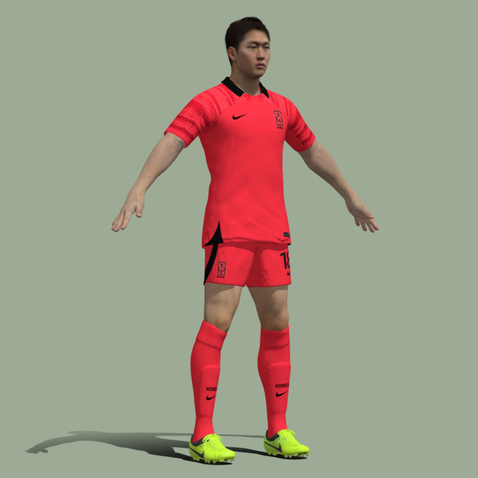T-Pose rigged Lee Kang-In South Korean national jersey 3D model_4