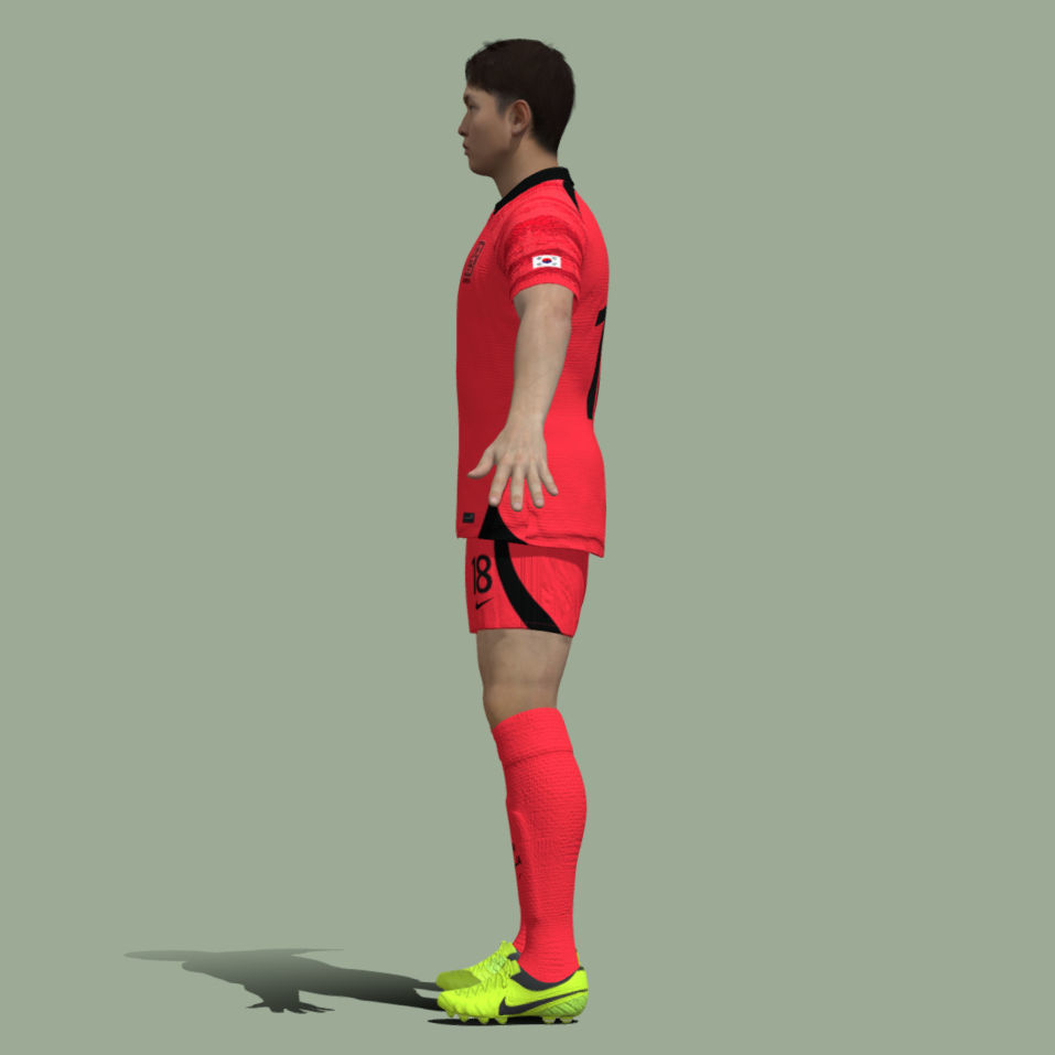 T-Pose rigged Lee Kang-In South Korean national jersey 3D model_6