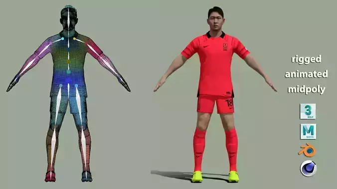T-Pose rigged Lee Kang-In South Korean national jersey