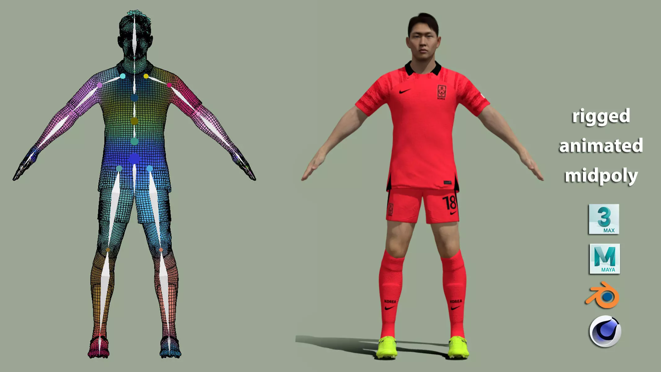 T-Pose rigged Lee Kang-In South Korean national jersey 3D model_0