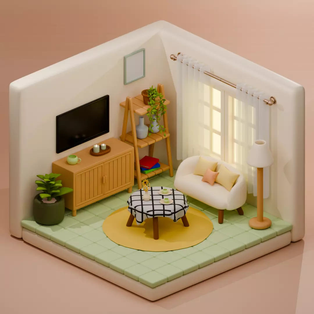 Beautiful Living Room 3D model_0