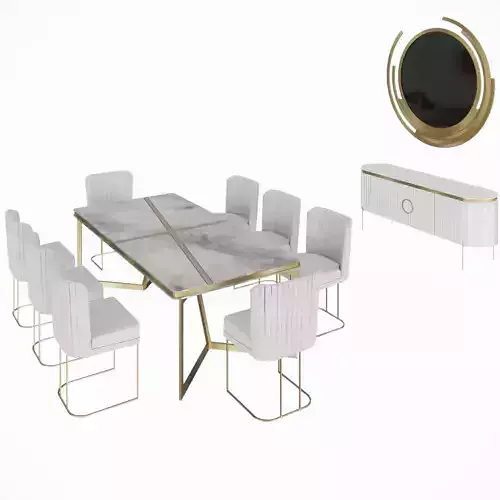 Dning Table Set White Gold