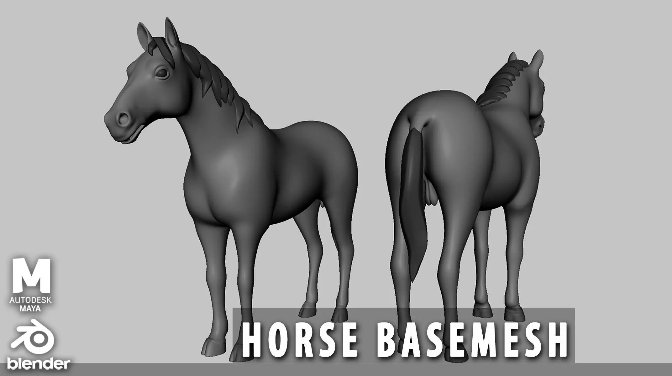 Horse Basemesh Low-poly 3D model_0