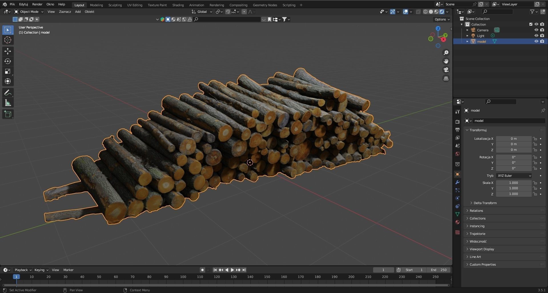 Pile of logs heap of wood in the forest 01 3D model_8