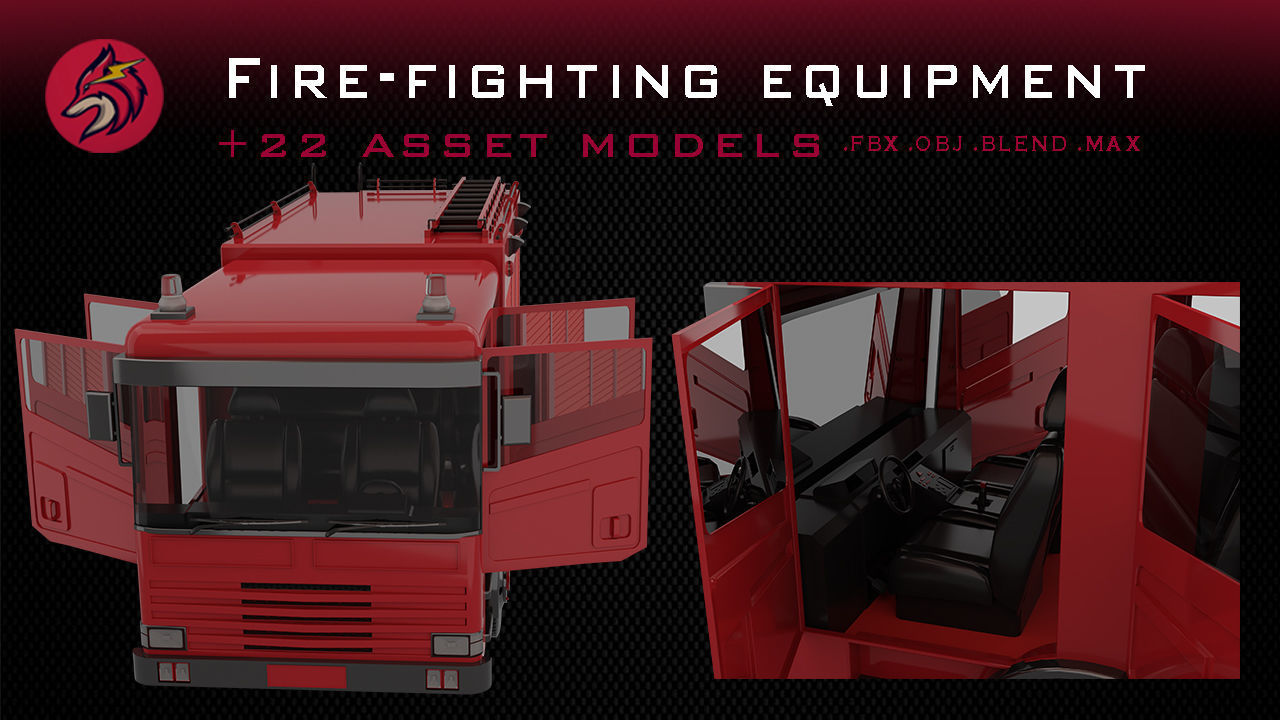 fire truck Low-poly 3D model_14