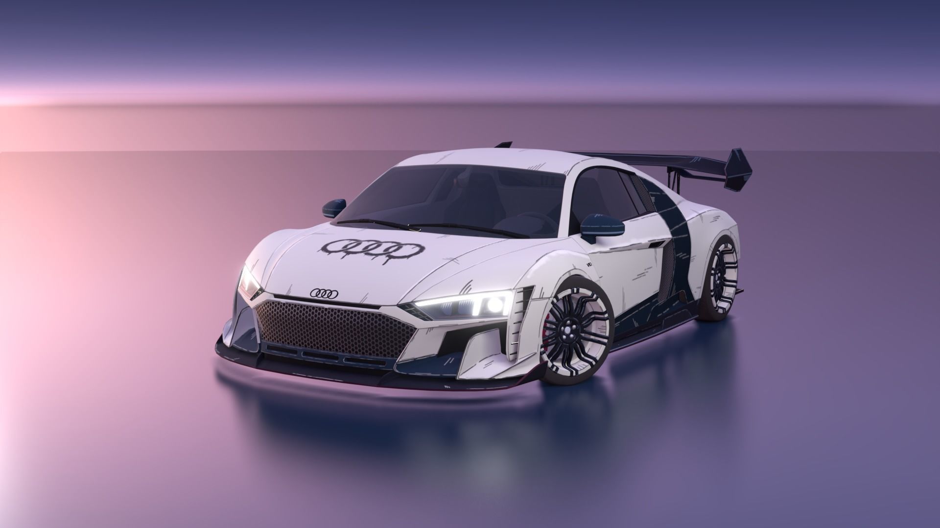 Audi R8 Cartoon Back Cartoon Audi R8 in 2D Style 3D model | CGTrader