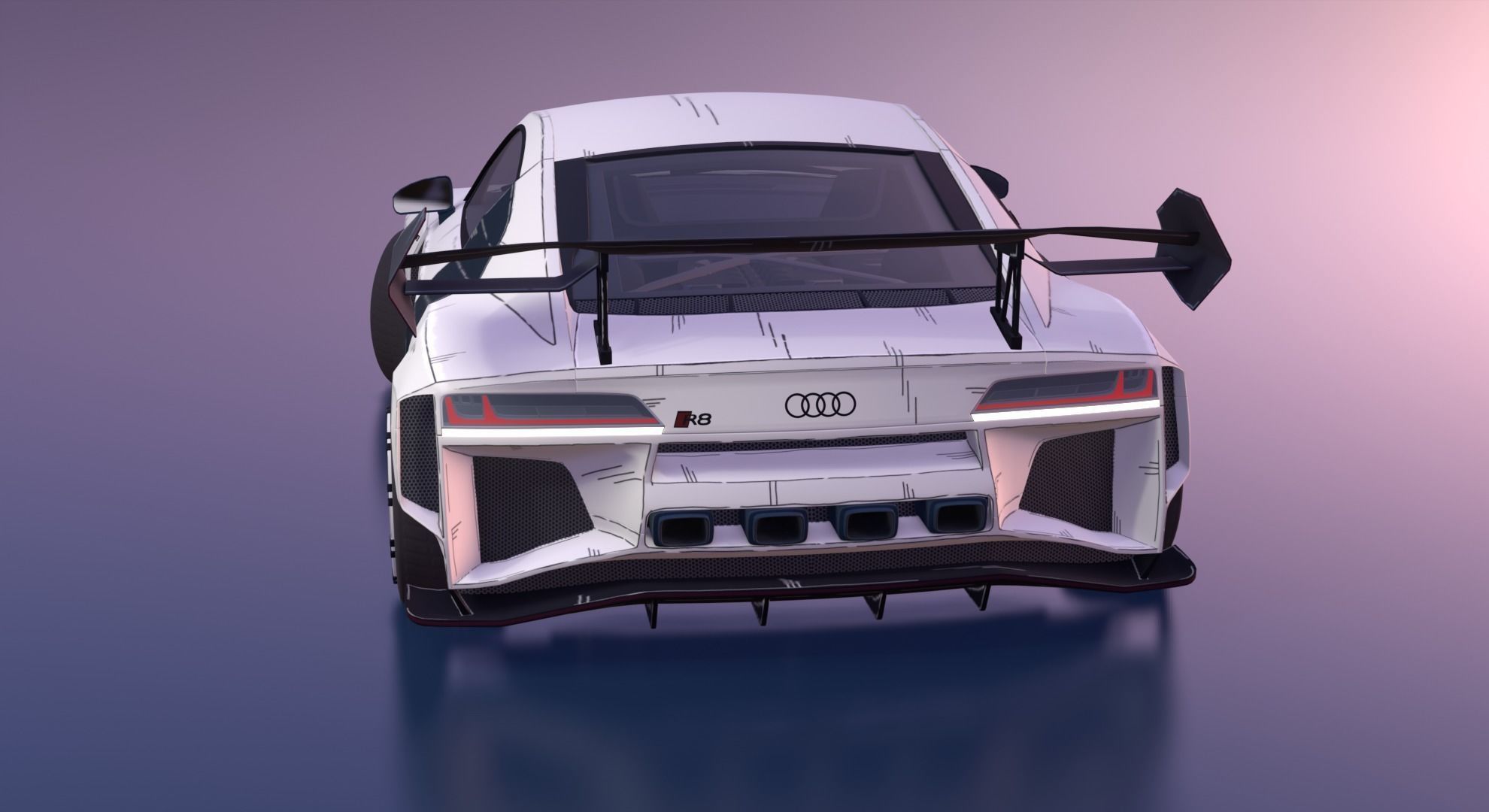 Audi R8 Cartoon Back Cartoon Audi R8 in 2D Style 3D model | CGTrader