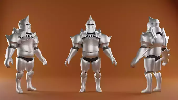 Game Enemy Low poly Metal Armor Character
