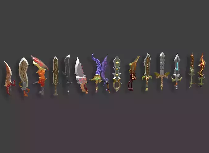 Fantasy Weapons- Hammers- swords- Axes Low-poly 3D model