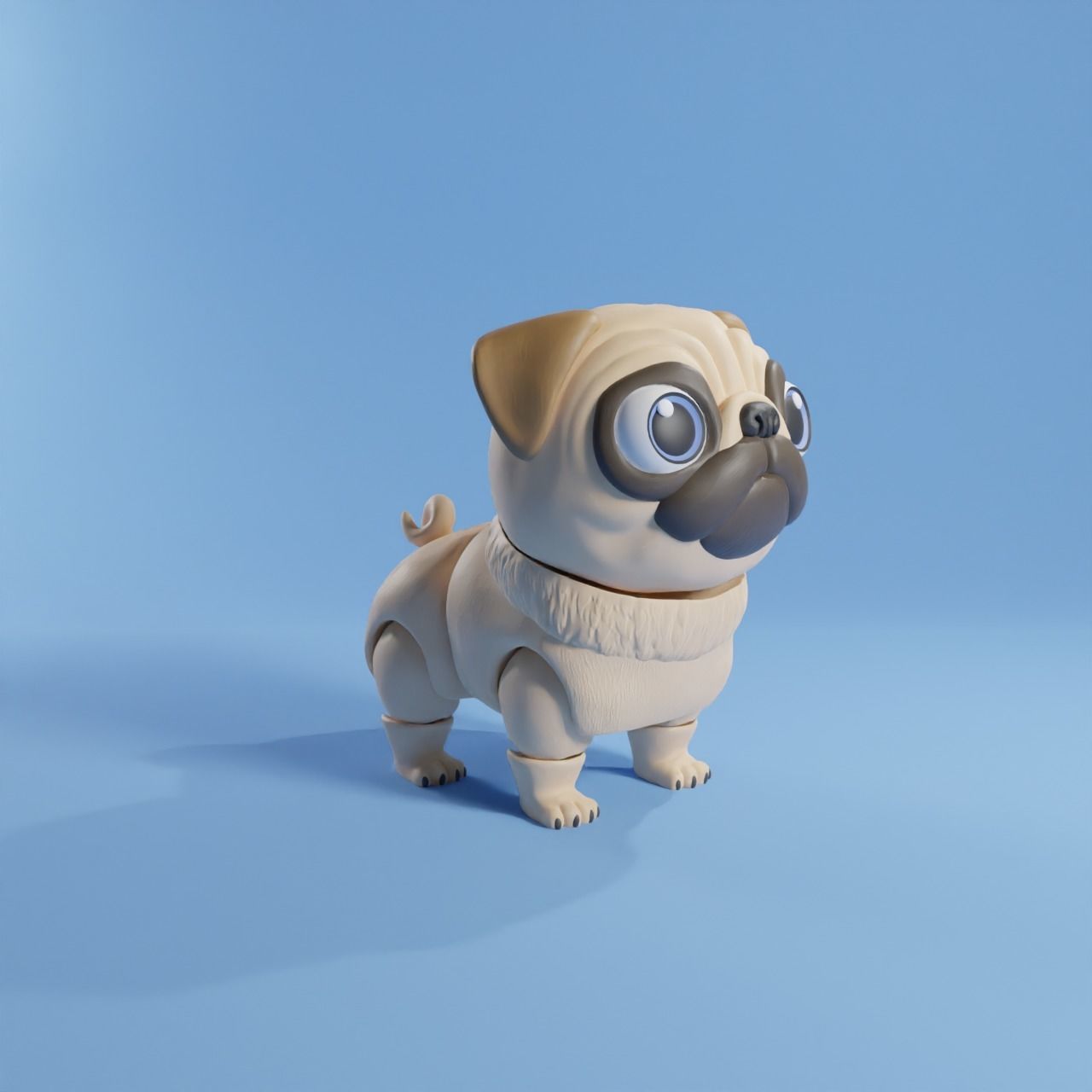PUG DOG FLEXI - ARTICULATED - STL - 3MF MULTICOLOR 3D print model_1