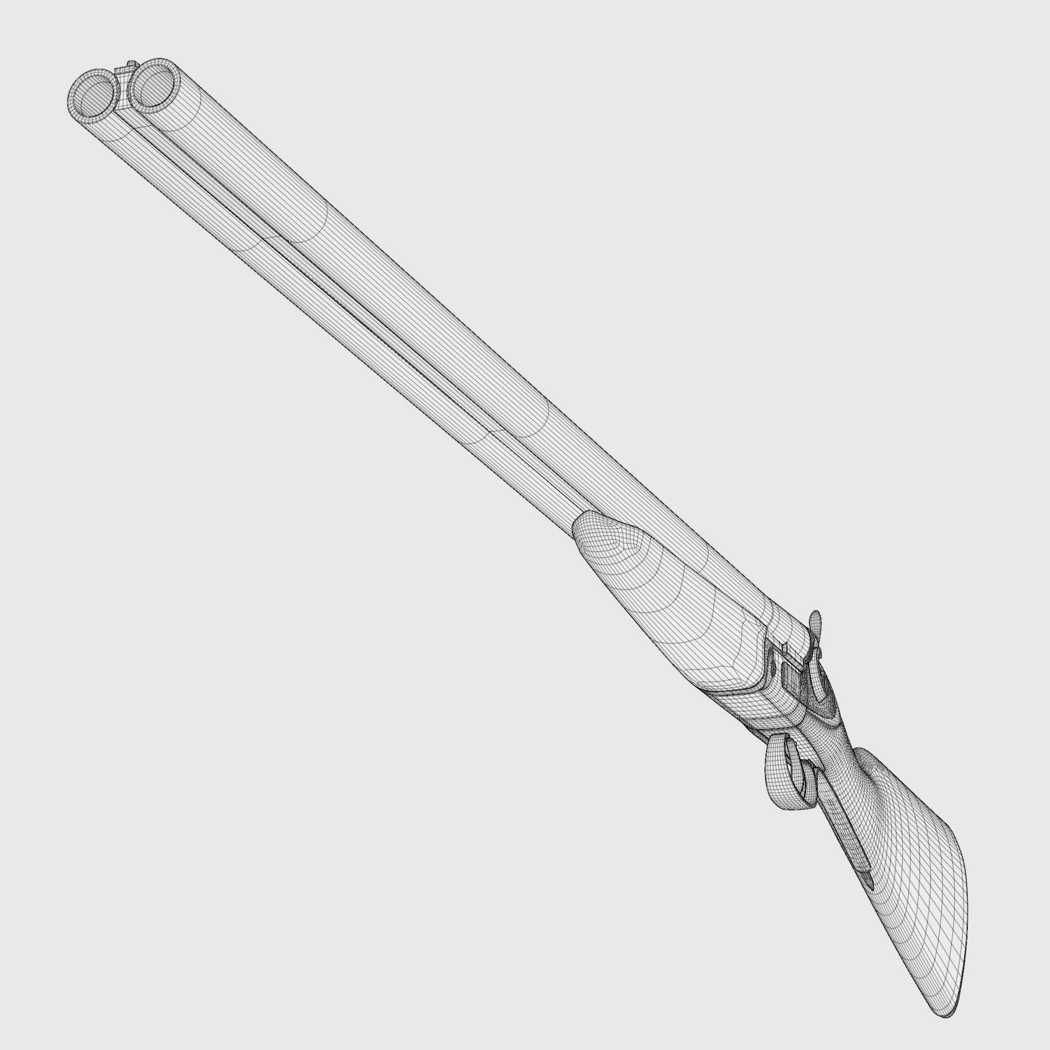 Double Barreled Shotgun - External hammers Low-poly 3D model_1