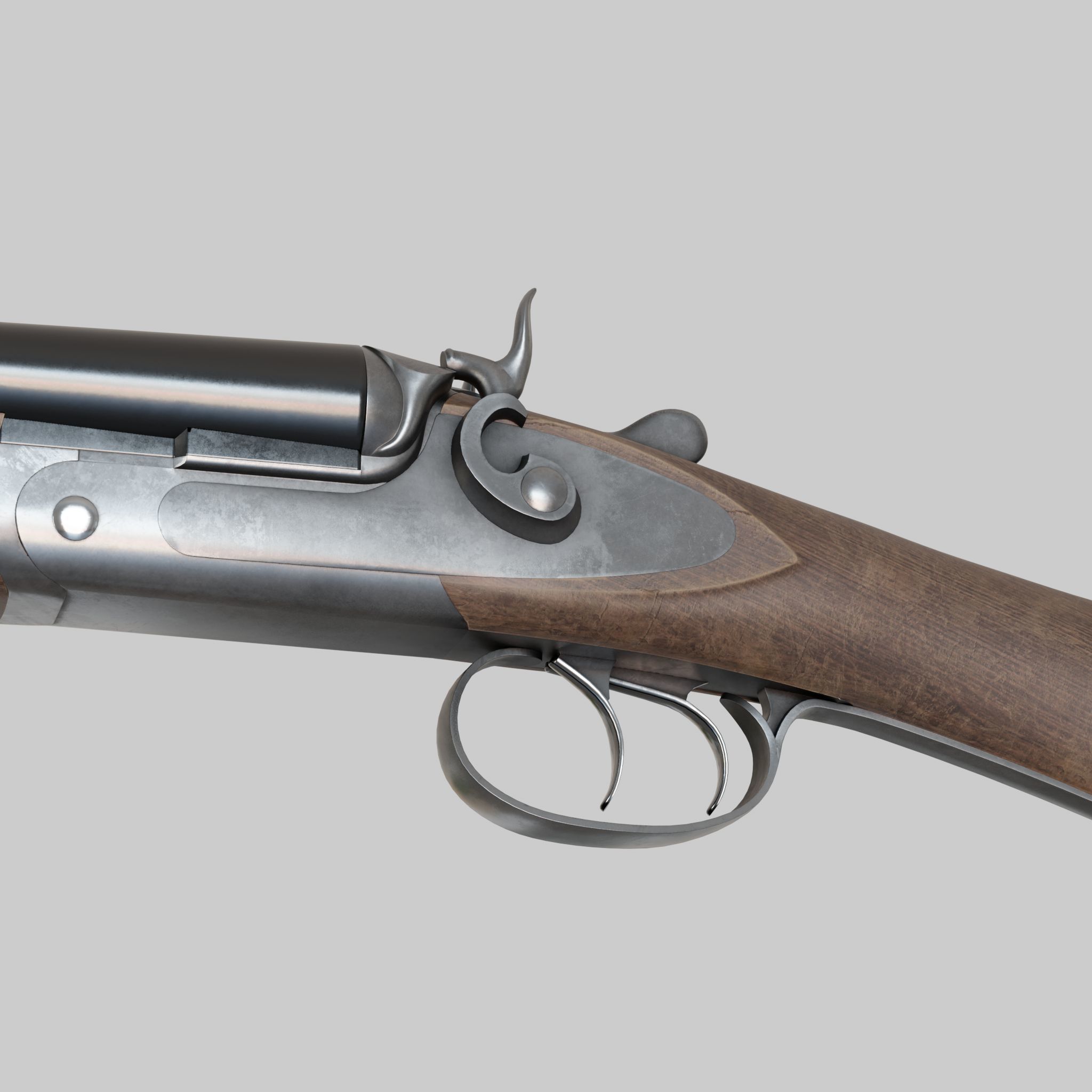 Double Barreled Shotgun - External hammers Low-poly 3D model_6