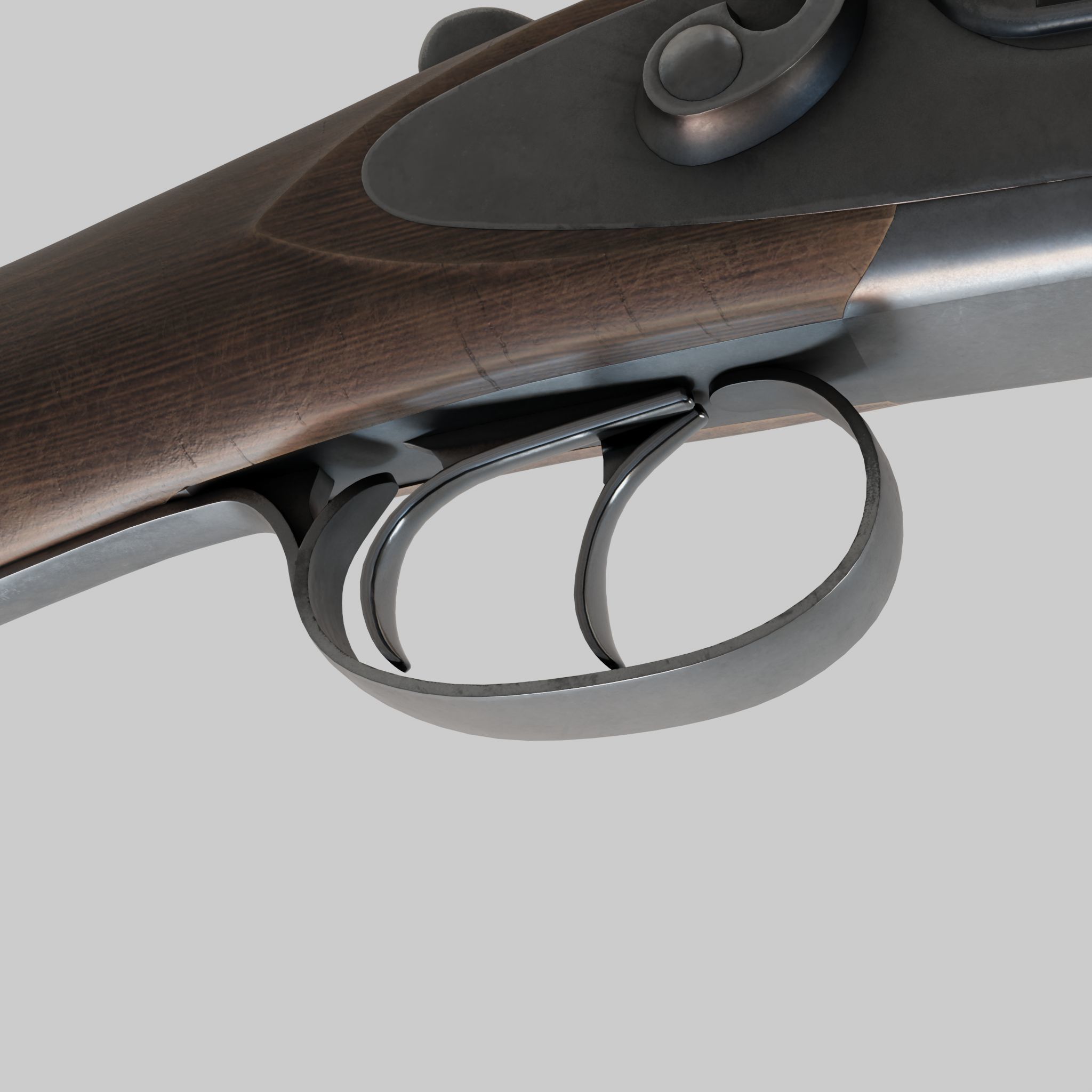 Double Barreled Shotgun - External hammers Low-poly 3D model_14