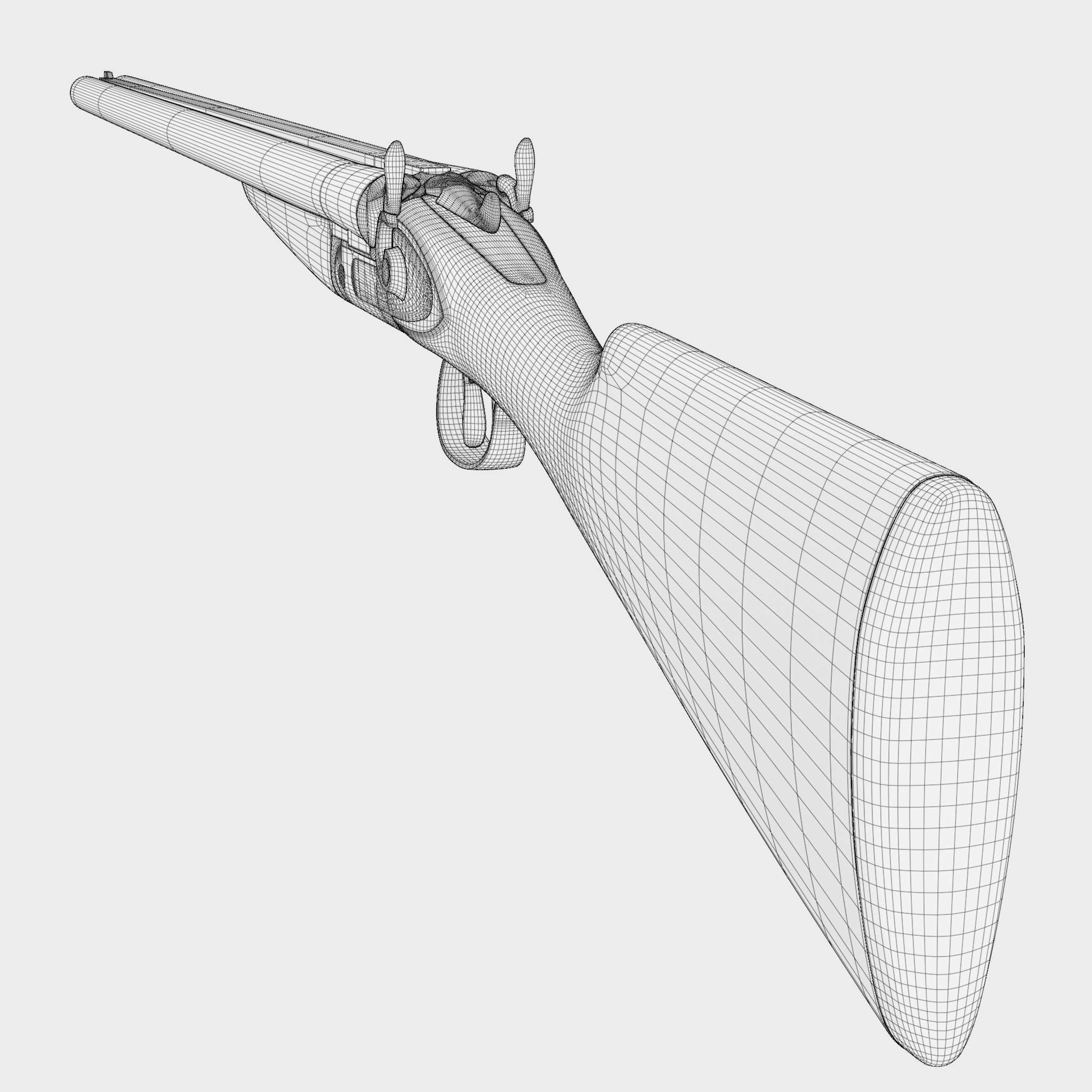 Double Barreled Shotgun - External hammers Low-poly 3D model_11