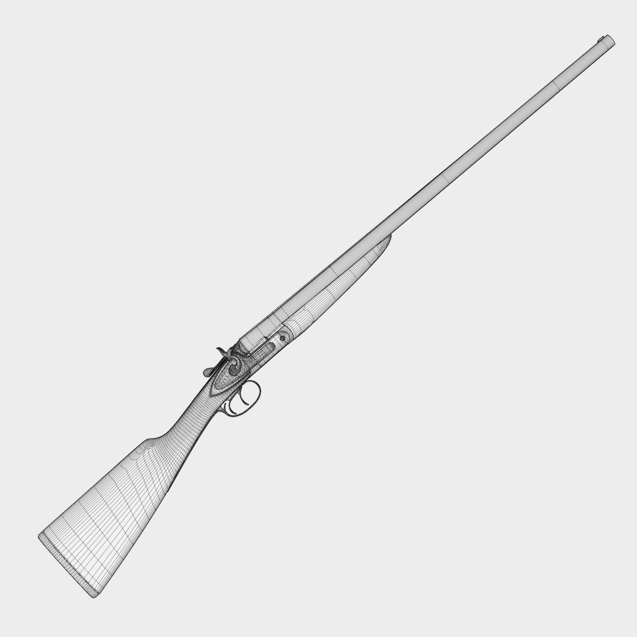 Double Barreled Shotgun - External hammers Low-poly 3D model_17