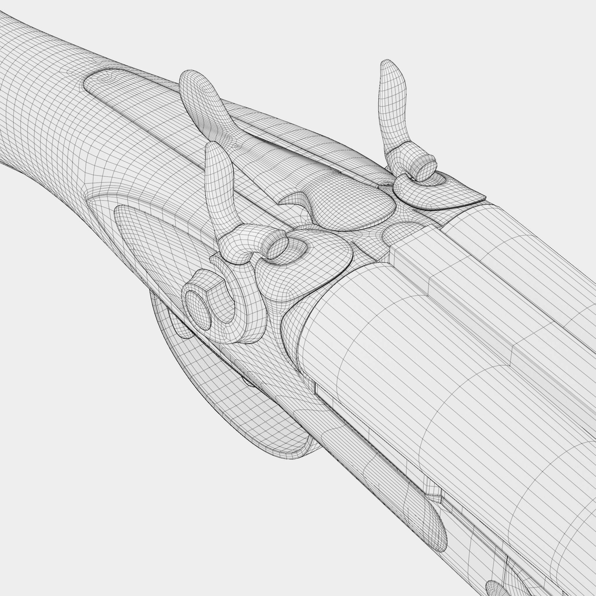 Double Barreled Shotgun - External hammers Low-poly 3D model_13