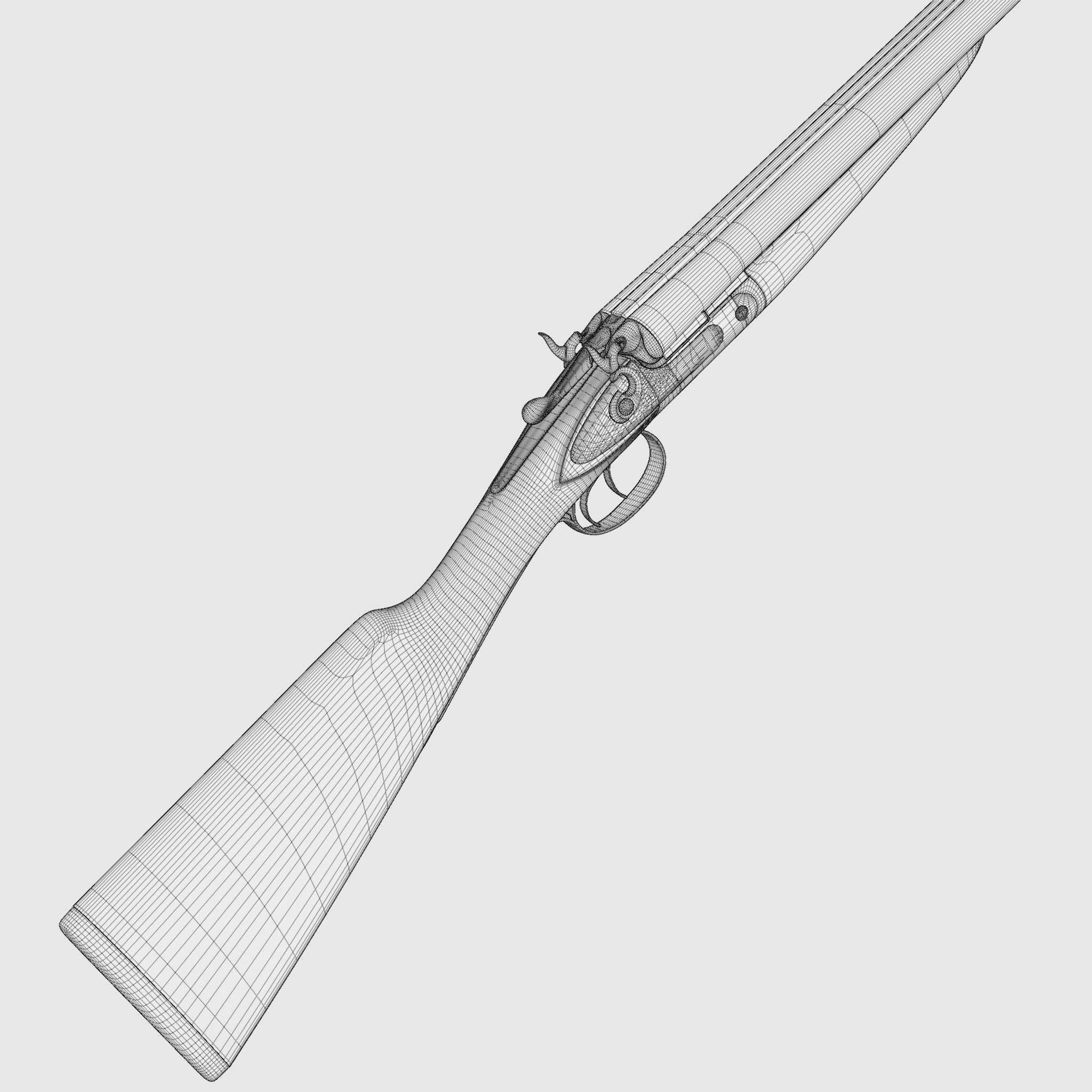 Double Barreled Shotgun - External hammers Low-poly 3D model_9