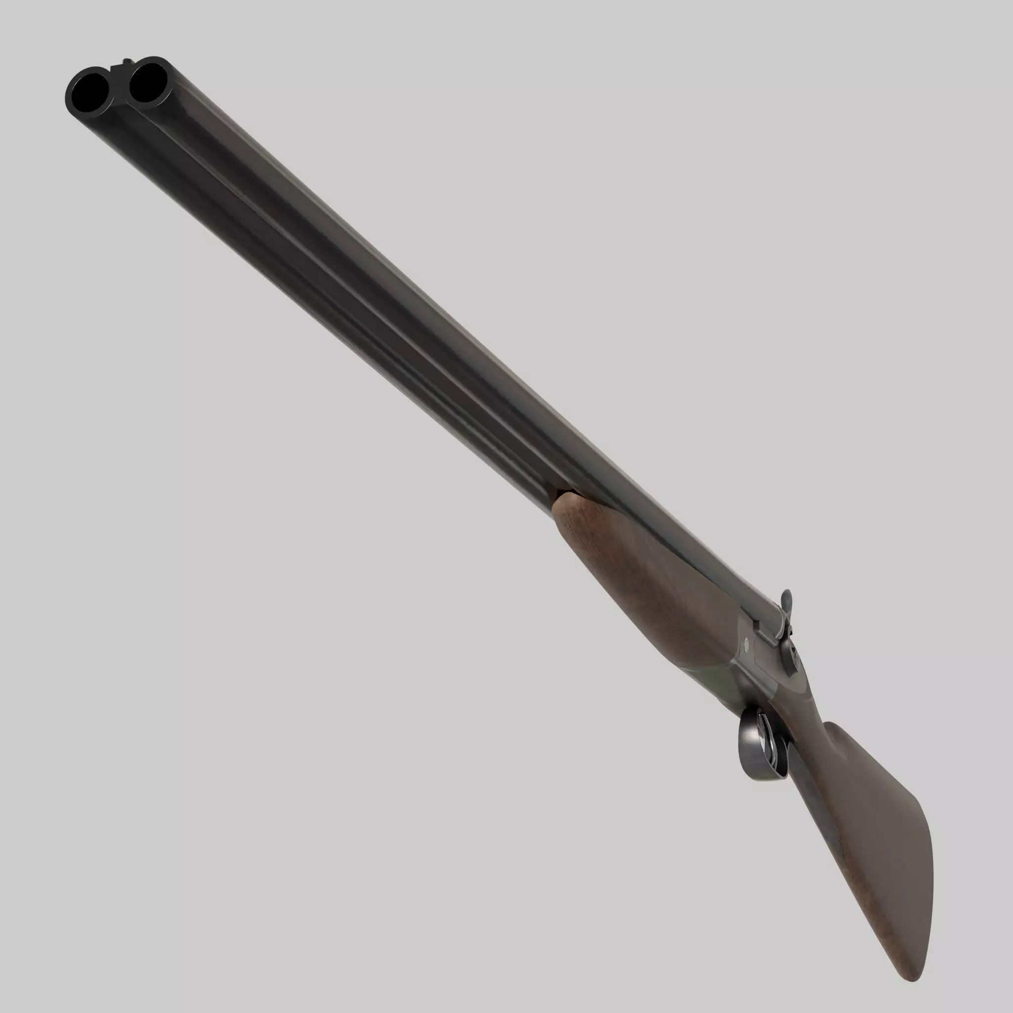 Double Barreled Shotgun - External hammers Low-poly 3D model_0
